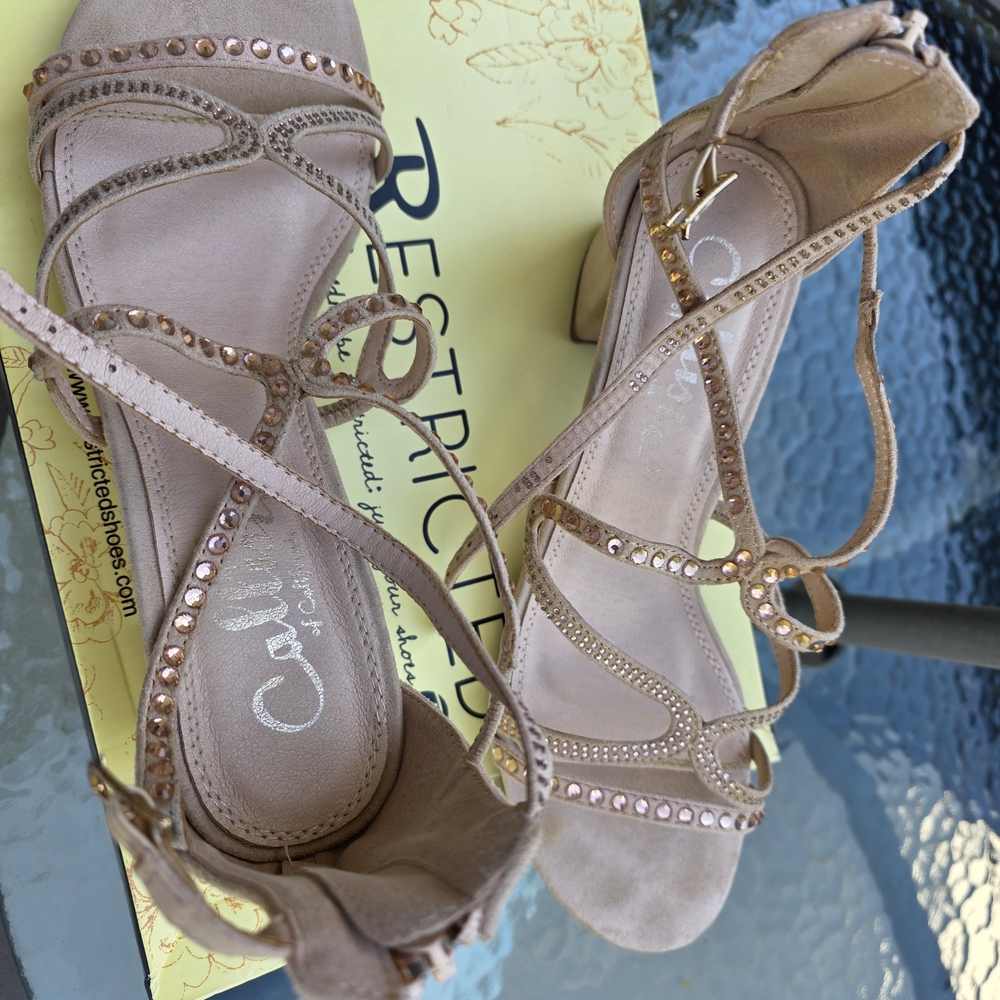 Restricted Beige Strappy Sandals with Gold Accents